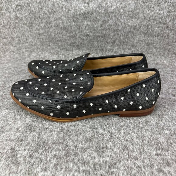 ✅Womens 10M Banana Republic Loafers Black W/White Embroidered Polka Dots Shoes - Picture 9 of 12